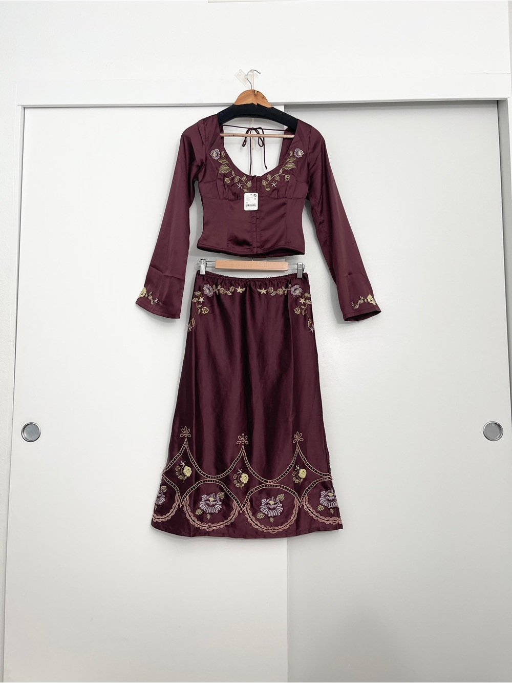NWT Free People Autumn Bloom Embroidered Set Midi Maxi Skirt + Top Size XS